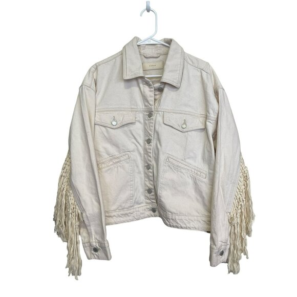 Blank NYC Cream Rope Fringe Denim Trucker Jacket Sz Large NWT - Picture 4 of 8